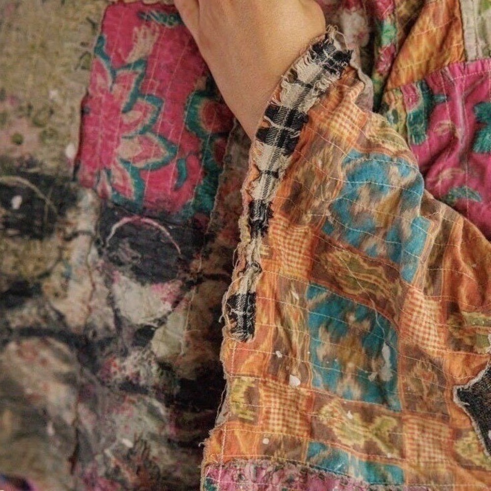 Magnolia Pearl Patchwork Quilted Gandhi Distressed Poncho Cropped Top NWT - Picture 5 of 9